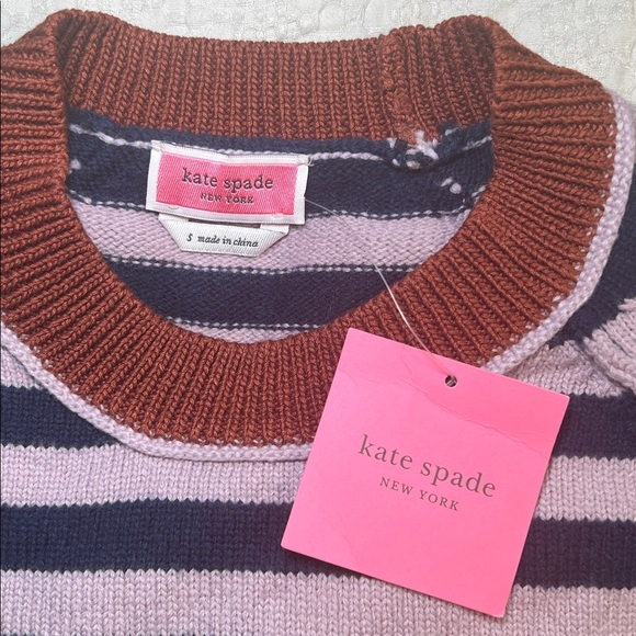 Kate Spade Navy and Pink Striped Sweater with Yellow Accent size S - Picture 2 of 7